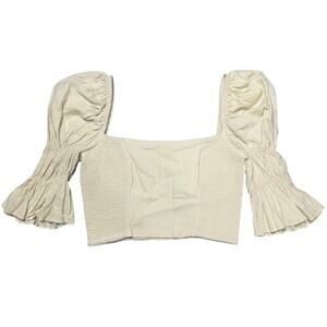 Urban Outfitters Cream Smocked Crop Top Linen Blend